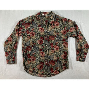 Vintage Cottagecore Button Up Blouse Size Medium Floral Romantic Grandma Granny